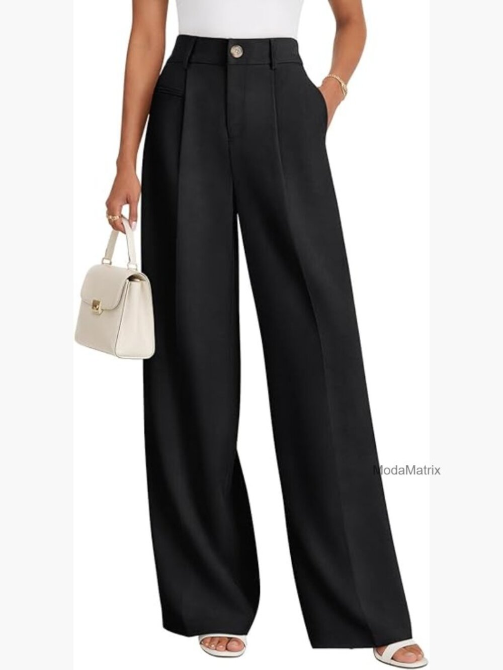 High Waisted Wide Leg Dress Pants with Pockets Business Casual Work Trousers